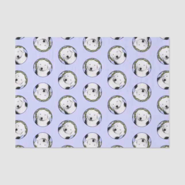 Papel De Seda Ovelha Inglesa Sheepdog Puppy Pintura Pet Pet Art (Frente )