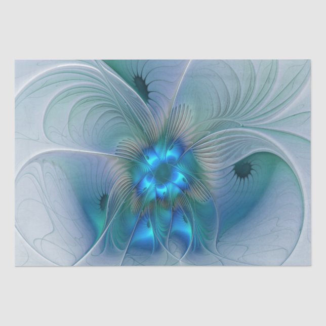 Papel De Seda Ovinas de Pé, Fractal Turquesa Azul Abstrato (Frente )