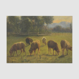 Papel De Seda Ovinos numa Paisagem Rural (Fazenda Francesa)