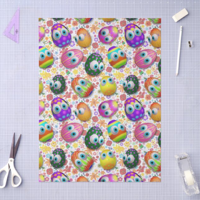 Papel De Seda Ovos de Páscoa de desenho animado fofos e engraçad (Arte )