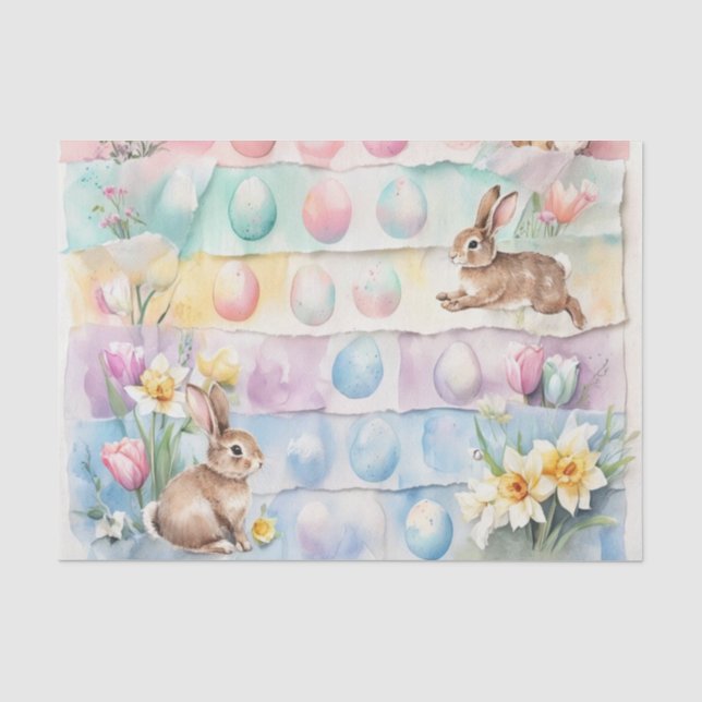 Papel De Seda Ovos de Páscoa e Coelhos em Aquarela (Frente )