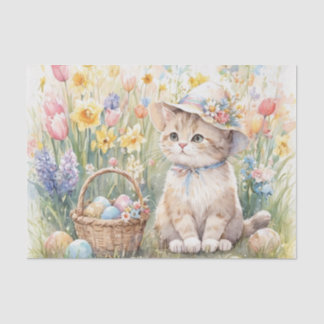 Papel De Seda Ovos de Páscoa Tulipas e Gato Fofo 