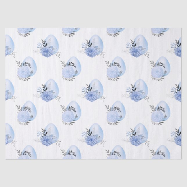Papel De Seda Ovos e Flores Azuis na Decoupage Branca (Frente )