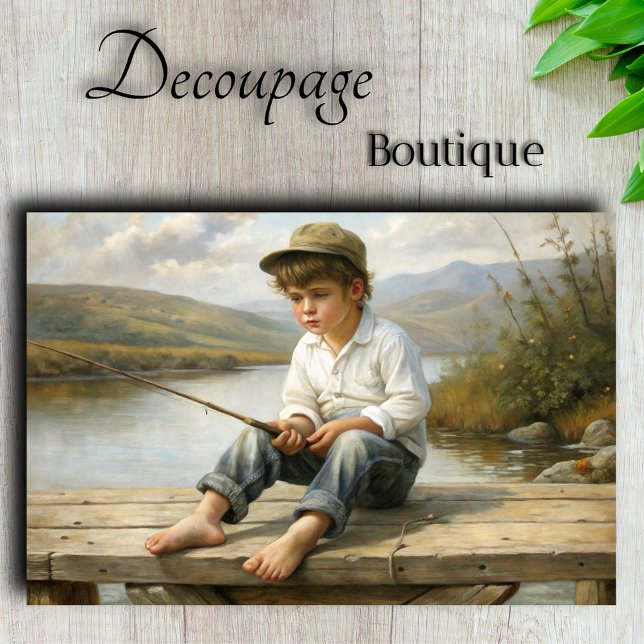 Papel De Seda Paciência de Riverside Serenity Young Angler (Riverside Serenity Young Angles's Patience Decoupage Tissue Paper By Decoupage Boutique)
