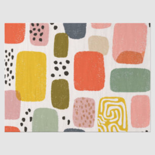 Papel De Seda Padrão Abstrato Boho Moderno em Aquarela   Colorid