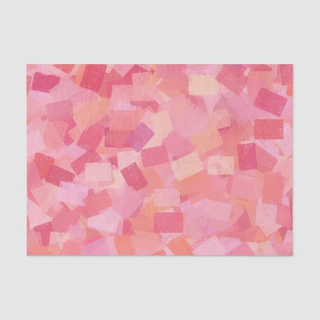 Papel De Seda Padrão Abstrato Cubismo Laranja Rosa (Frente )