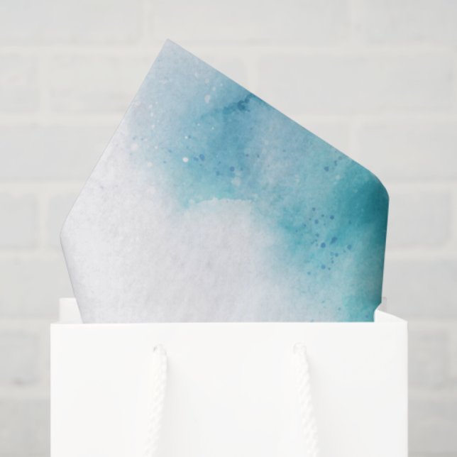Papel De Seda Padrão abstrato de aquarela com azul  (Sacola de presentes)