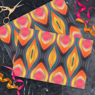 Papel De Seda Padrão Abstrato Funky Retro Laranja Rosa Amarelo