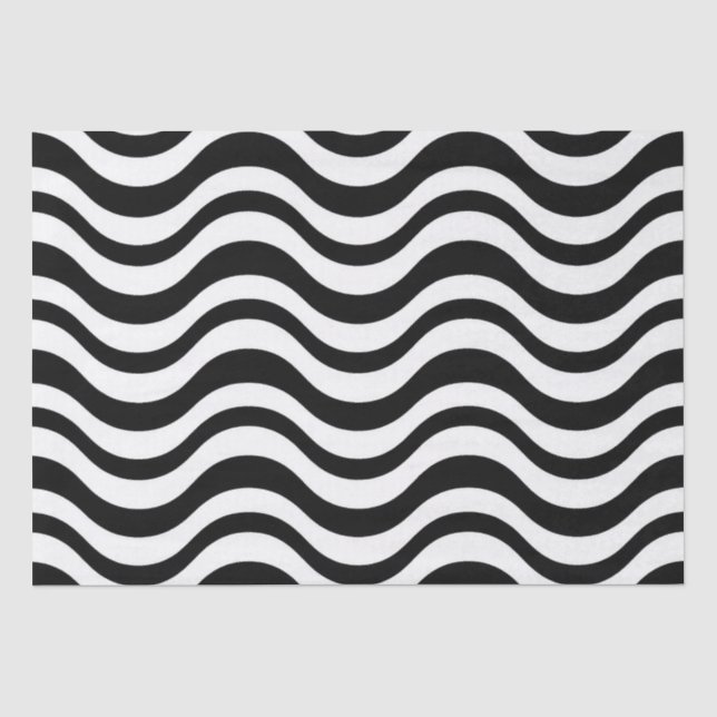 Papel De Seda Padrão Abstrato Ondulado Preto e Branco (Frente )