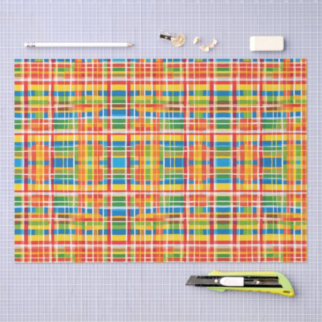 Papel De Seda Padrão Abstrato Xadrez Multicolorido (Arte )