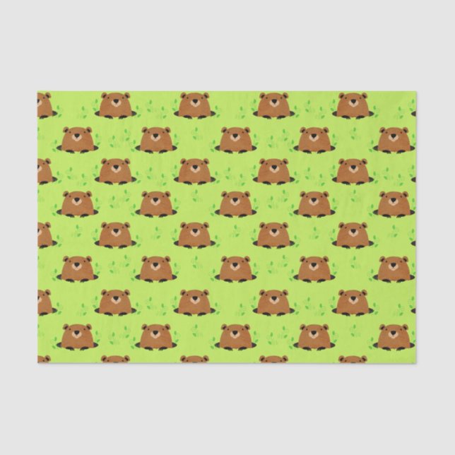 Papel De Seda Padrão Adorável de Groundhog Woodland (Frente )