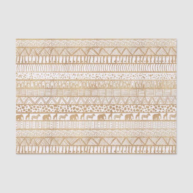 Papel De Seda Padrão Africano Dourado Tribal Trendy White (Frente )
