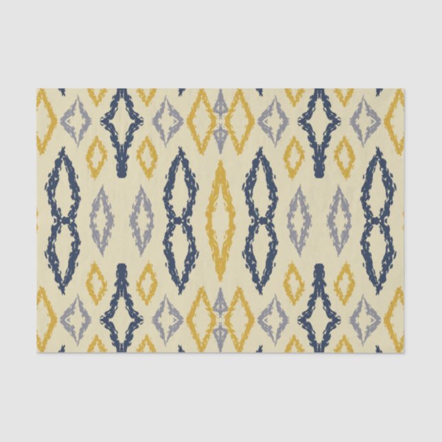 Papel De Seda Padrão Amarelo Azul Ikat marroquino (Frente )