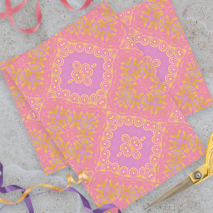 Papel De Seda Padrão Amarelo Púrpura, Cor-de-rosa, da Vintage El