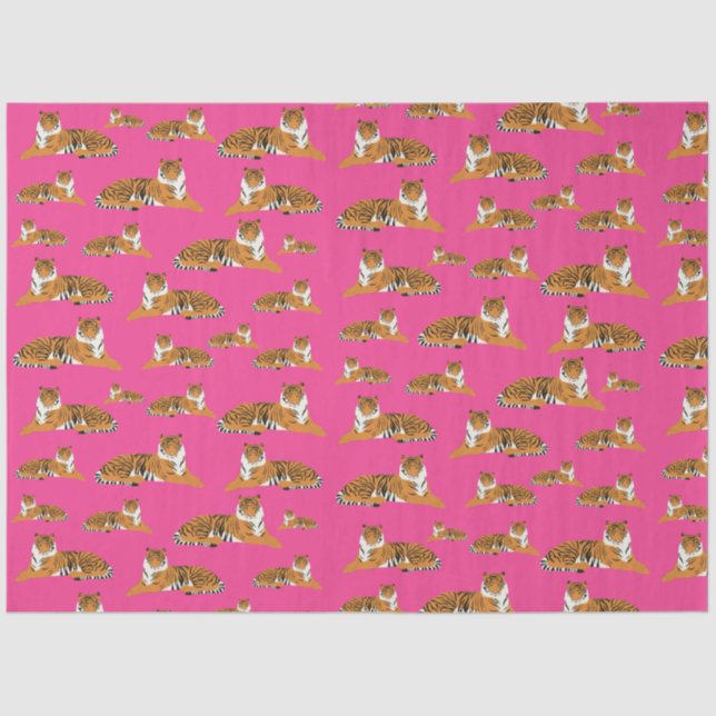 Papel De Seda Padrão Animal do Tigre Laranja Cor-de-rosa (Frente )