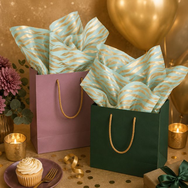Papel De Seda Padrão Animal Ondulado Dourado e Verde-Menta (Criador carregado)