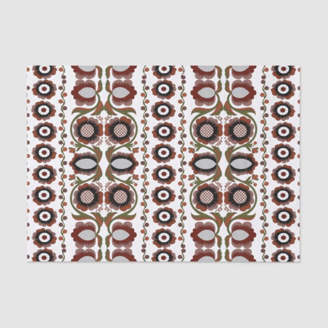 Papel De Seda Padrão antigo estoniano de arte folclórica com flo (Frente )