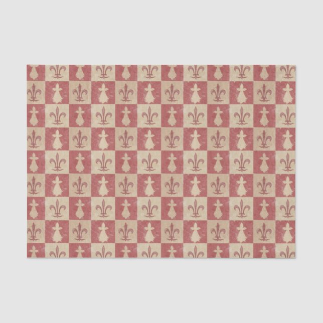 Papel De Seda Padrão Antigo Fleur de Lis Medieval Francês (Frente )