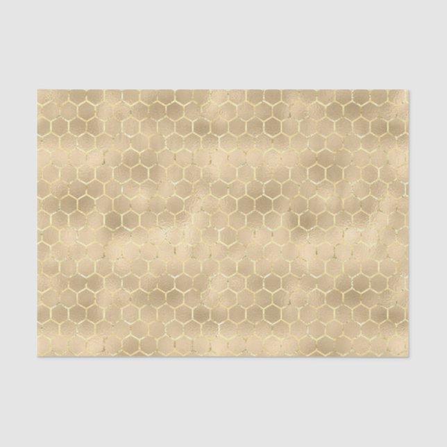 Papel De Seda Padrão Apiário Dourado de Gradiente Honeycomb Irid (Frente )