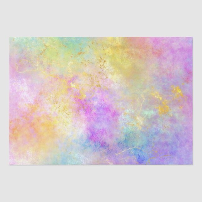 Papel De Seda Padrão Arco-íris Ombre e Opala de Fogo Dourado (Frente )