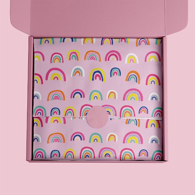 Papel De Seda Padrão Arco-íris Rosa (Rainbow pattern pink tissue paper)