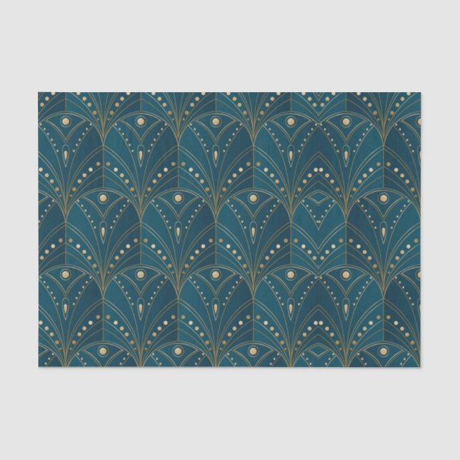 Papel De Seda padrão Art Deco com formas geométricas douradas (Frente )