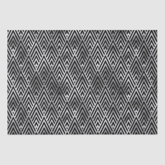Papel De Seda Padrão Art Déco de Diamante com Chevron de Prata E (Frente )
