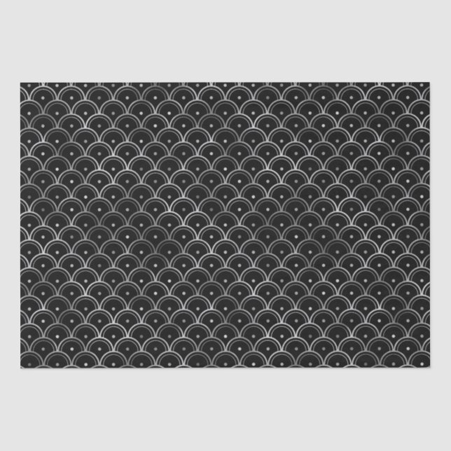Papel De Seda Padrão Art Déco de Grade Concêntrica Prateada Eleg (Frente )