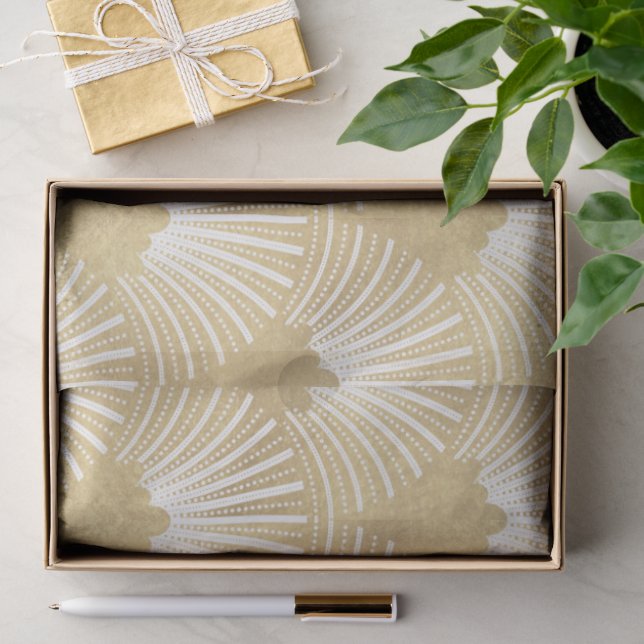 Papel De Seda Padrão Art-deco Elegante em Dourado e Branco (Presente)
