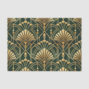 Papel De Seda Padrão Art Déco em Ouro Esmeralda
