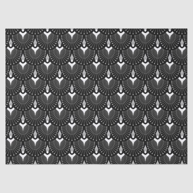 Papel De Seda Padrão art déco preto e branco (Frente )