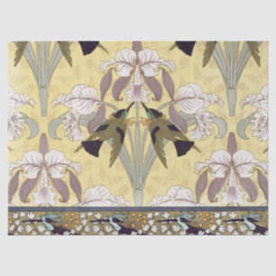 Papel De Seda Padrão Art Nouveau de Orquídea Beija-Flor Vintage