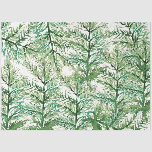 Papel De Seda Padrão Artístico de Árvore Pintada à Mão com Aquar (Frente )