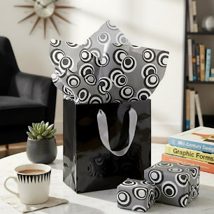 Papel De Seda Padrão Artístico de Círculos Pontos Preto e Branco