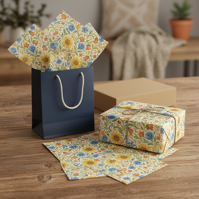 Papel De Seda Padrão Artístico Floral de Folhas Coloridas Sicili (Criador carregado)