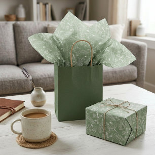 Papel De Seda Padrão Artístico Floral em Marfim Creme sobre Verd