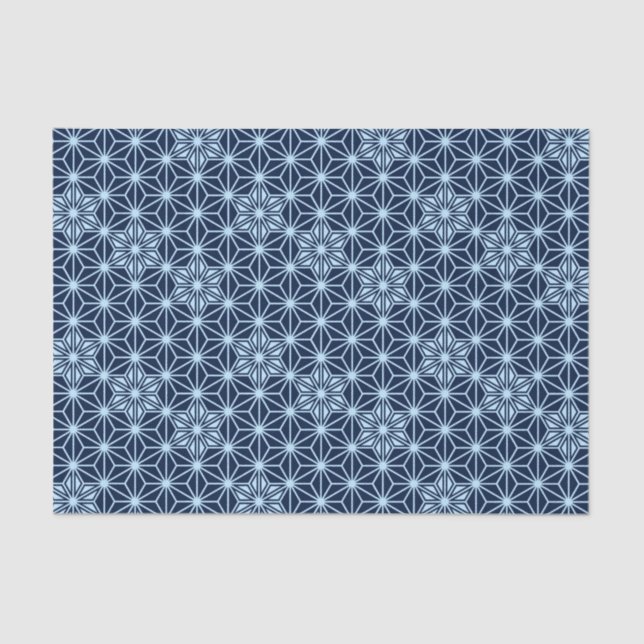 Papel De Seda Padrão Asanoha Japonês - Azul Indigo (Frente )