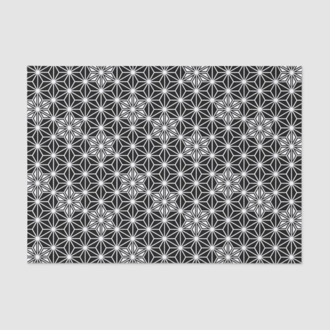 Papel De Seda Padrão Asanoha japonês - preto e branco (Frente )