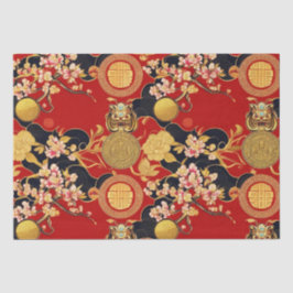 Papel De Seda Padrão asiático moderno de Ano Novo chinês feliz