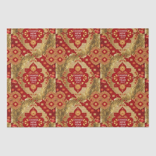 Papel De Seda Padrão asiático moderno de Ano Novo chinês feliz (Frente )