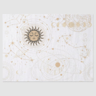 Papel De Seda Padrão Astrológico Dourado Preto