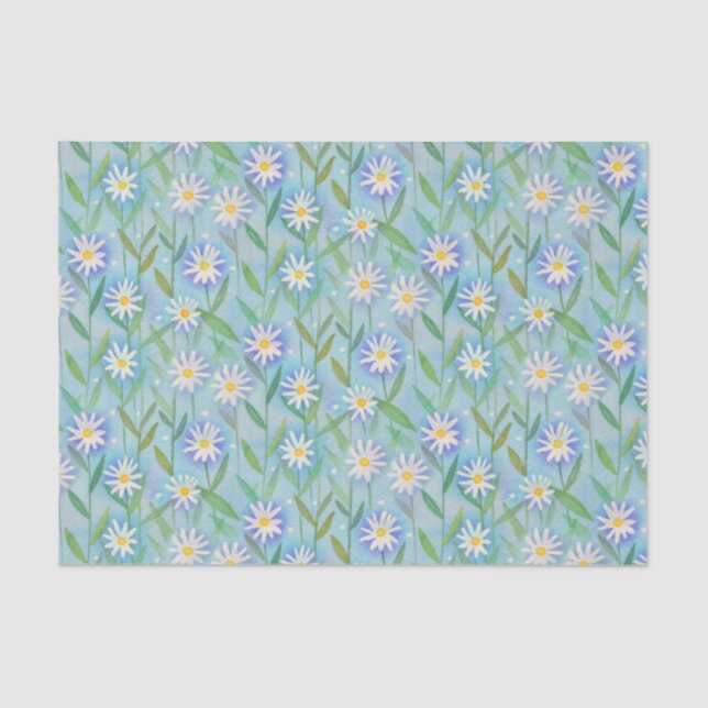 Papel De Seda Padrão Azul Branco Daisy Floral (Frente )