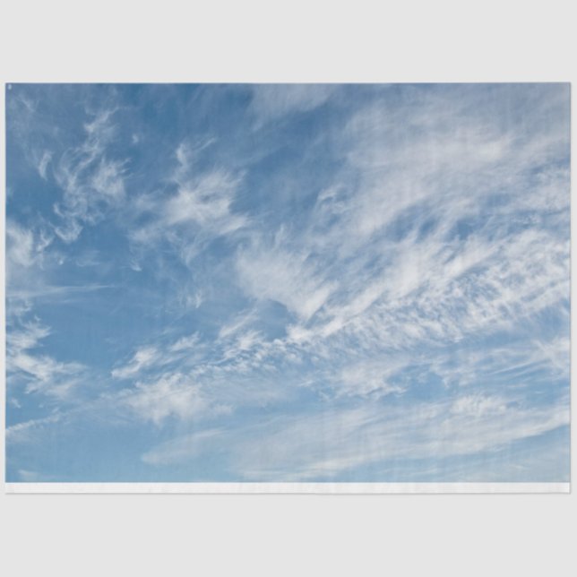 Papel De Seda Padrão Azul de Nuvens Brancas Espalhadas no Céu Az (Frente )