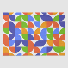 Papel De Seda Padrão Bauhaus Meio do Século Azul, Laranja, Verde
