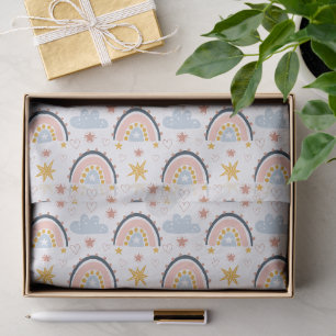 Papel De Seda Padrão Boho Celestial Arco-íris e Explosões de Est
