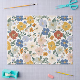 Papel De Seda Padrão Boho de Prado de Flores Silvestres