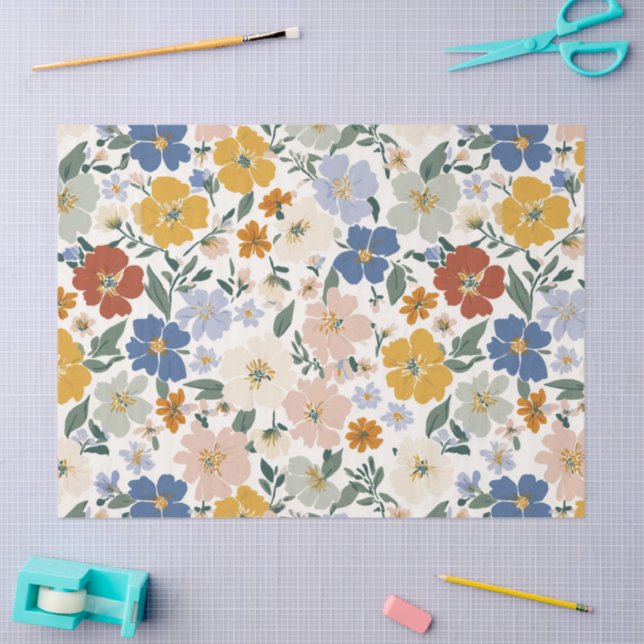 Papel De Seda Padrão Boho de Prado de Flores Silvestres (Arte )