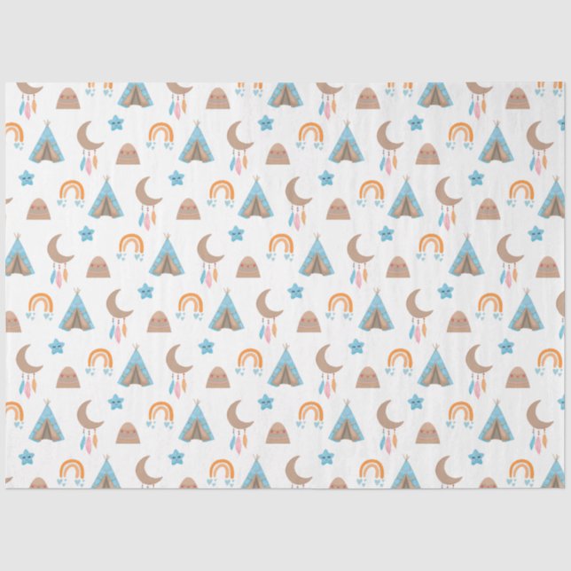 Papel De Seda Padrão Boho Fofo em Branco (Frente )