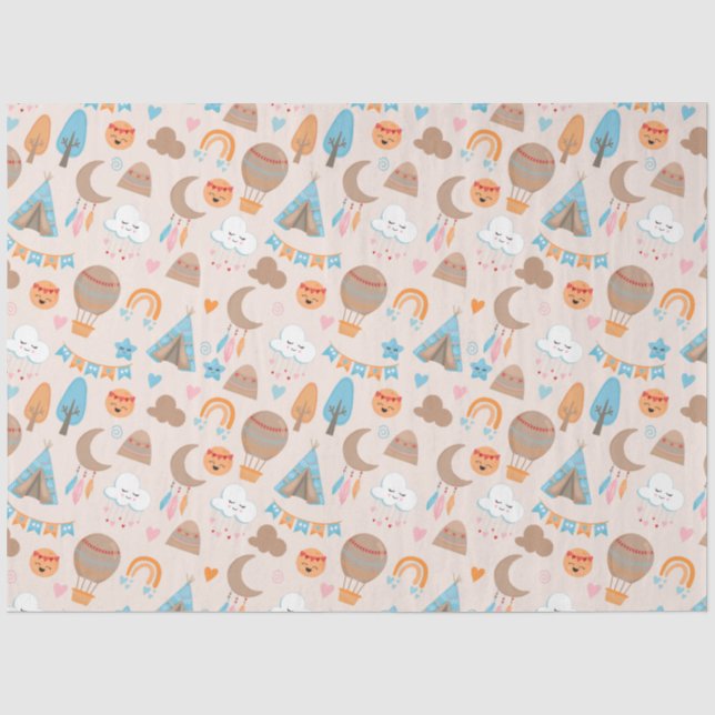 Papel De Seda Padrão Boho Fofo em Marrom (Frente )