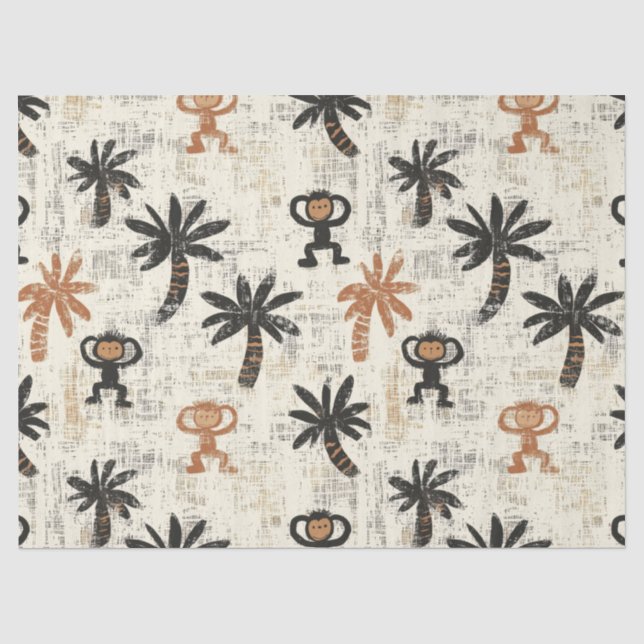 Papel De Seda Padrão Boho Monkey Jungle Safari (Frente )
